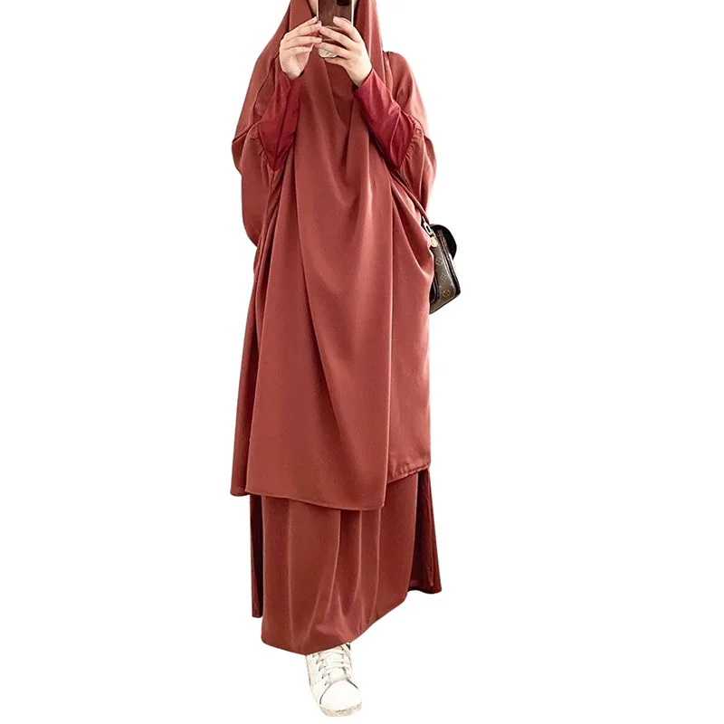 Fashion Khimar Muslim Sets Prayer Wear Woman Hijab Dress Full Cover Hooded Abaya Long Dresses Islam Jilbab Ramadan Clothes