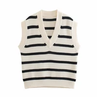y2k striped sweater vest female spring 2021 women fashion preppy style chic v neck sleeveless knitwear girl sweaters tops casual
