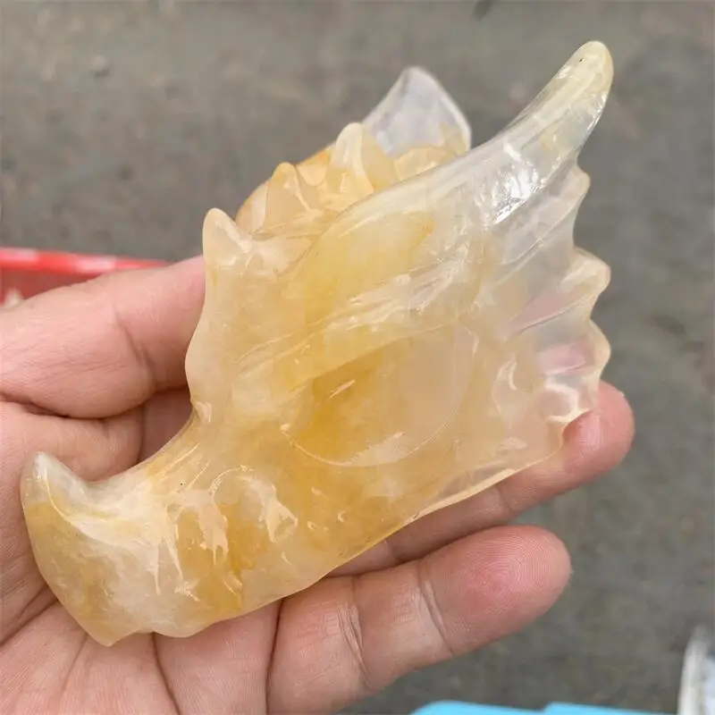 Мощная полированная Статуэтка с головой дракона и черепа из натурального