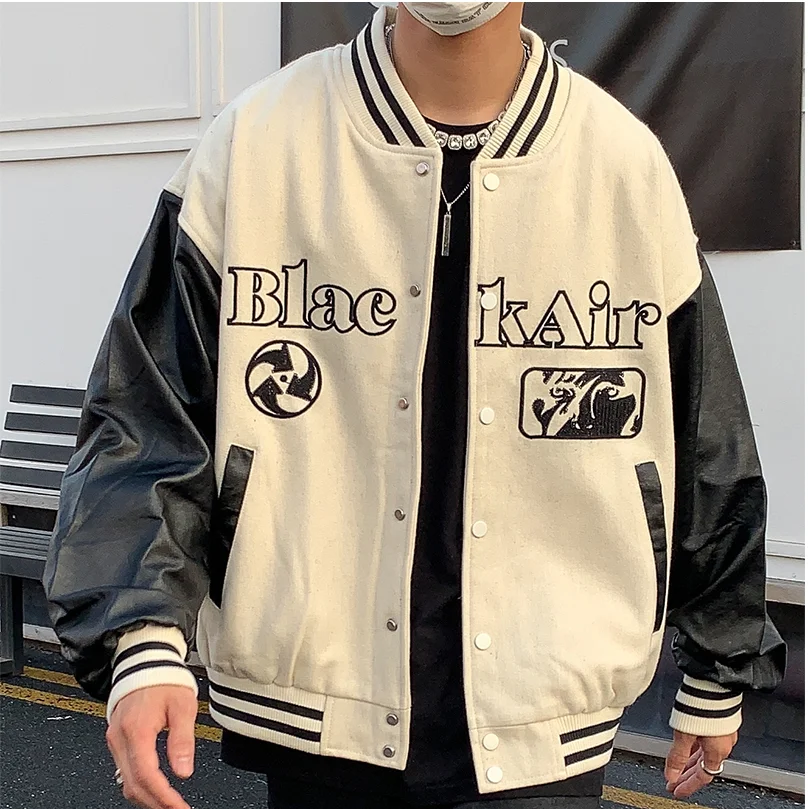 

European and American retro letter embroidery jackets coats men's street hip-hop all-match baseball uniform couple casual jacket
