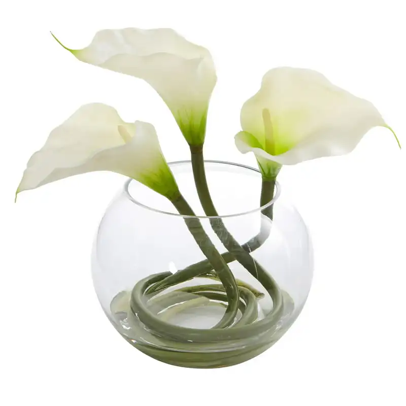 

Calla Lily Artificial Arrangement in Rounded Glass Vase, White Terrarium Chinese vase Vase Adornos para sala elegantes Vase for