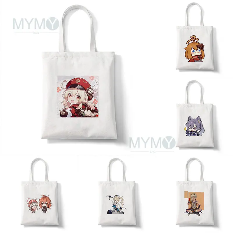 

Genshin Impact Shoulder Bag Kawaii Printed Women Shopper Canvas Portable Shopping Bags Luxury Bag Girl Handbag Tote Lady Bag