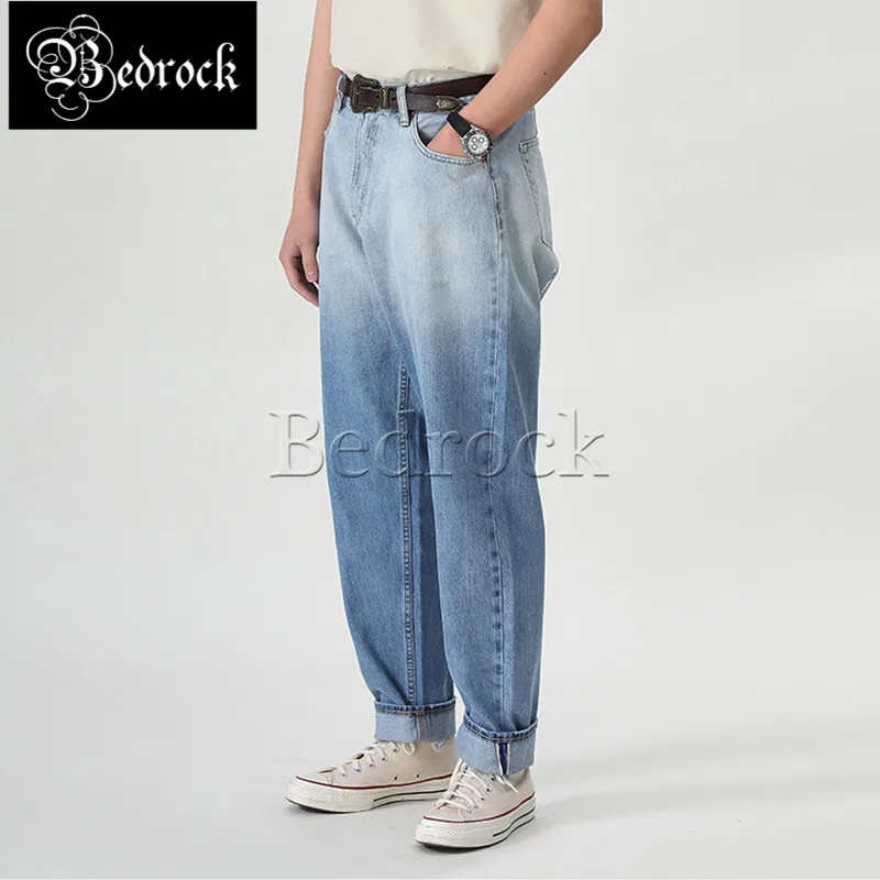 MBBCAR 14.5oz one washed selvedge denim jeans loose pencil pants for men fixed color original white blue gradient jeans 7372