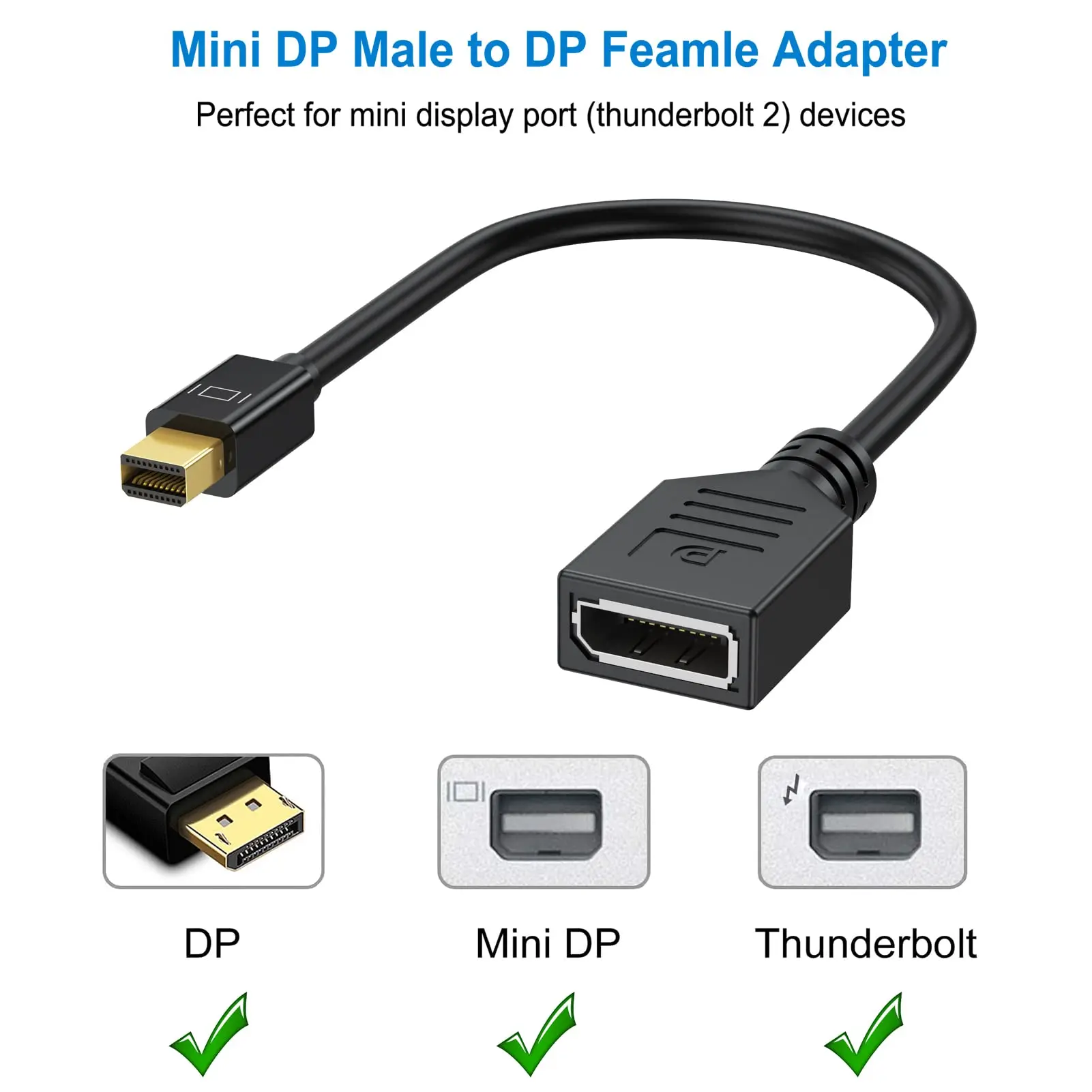 

Mini DisplayPort to DisplayPort Adapter Cable 4K 1080P Resolution Converter Male to Female For Projector Laptop Computer Tablet
