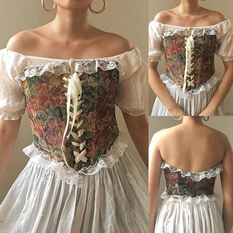 

Bodice Corset Crop Tops Vintage Floral Corset Vest Push Up Bustier Corset Top Lace Up Corset Top Strapless