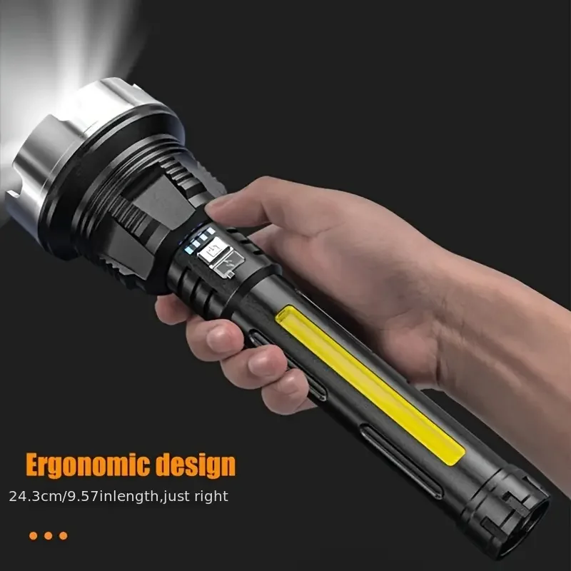 

HMTX 1pc 3 Modes Torch, Powerful LED Flashlight XHP90 High Power USB 500000LM Rechargeable Tactical Flash Light With COB Side Se