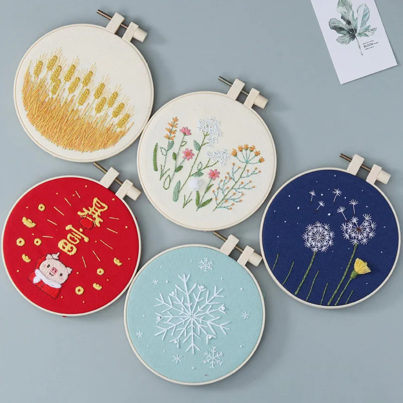 DIY Flowers Plants Pattern Embroidery Set Needlework Tools Printed Beginner Round Cross Stitch Kit Sewing Craft |