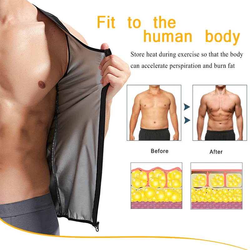 NINGMI Neoprene Mens Sweat Sauna Vest Waist Trainer Workout Training Sauna Suit Body Shaper for WeightLoss Slimming Shirt
