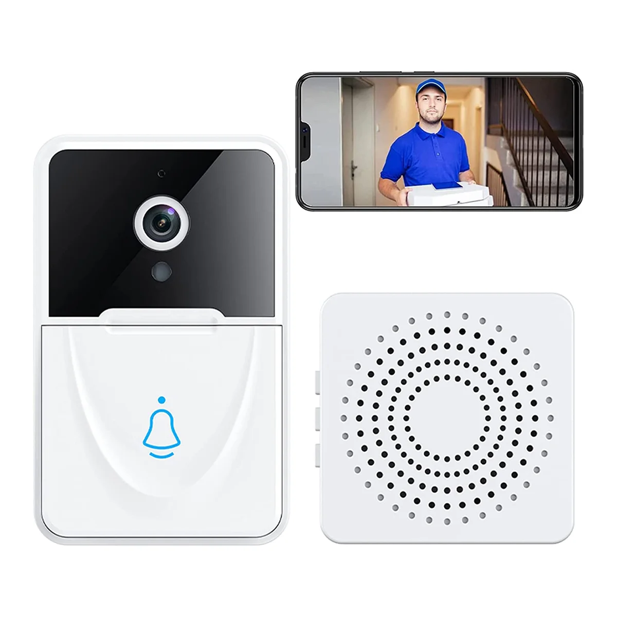 

Wireless Remote Video Doorbell, Home Intelligent Doorbell Intercom HD Night Vision WiFi Charging Anti-Theft Doorbell
