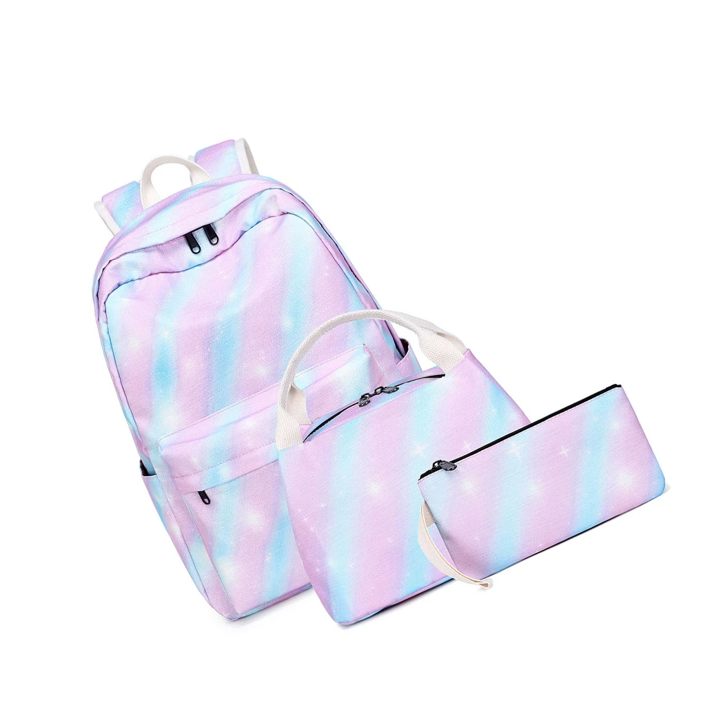 

3 Pcs Rainbow School Backpack Boys Girls Teen Striped Schoolbag Laptop Makeup Rucksack Outdoor Backpacks Handbag