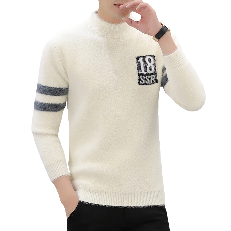 Autumn and Winter Mink Velvet Sweater Men's Half High Neck Bottoming Shirt Plus Velvet Thickening Trend Warm Winter Clothes