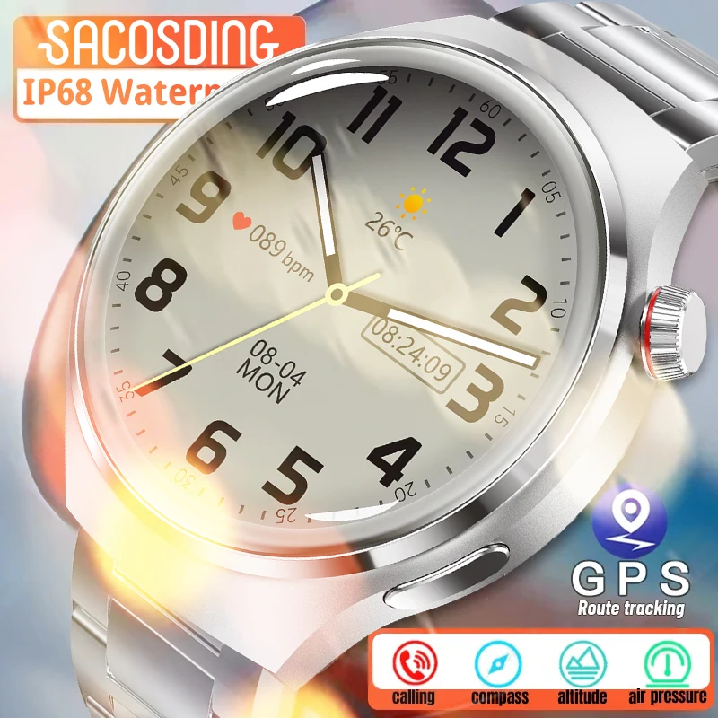 

Смарт-часы мужские с GPS-трекером и компасом, водостойкие