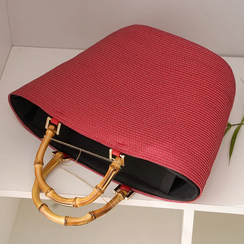 

New Straw Bag Bamboo Handle Handbag Large Capacity Fashion Woven Summer Vacation Casual Bags Sac