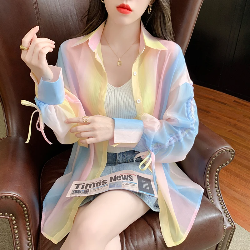 

New come ! Sleeve Bondage Design Rainbow Sunscreen Jersey Jacket Blouse