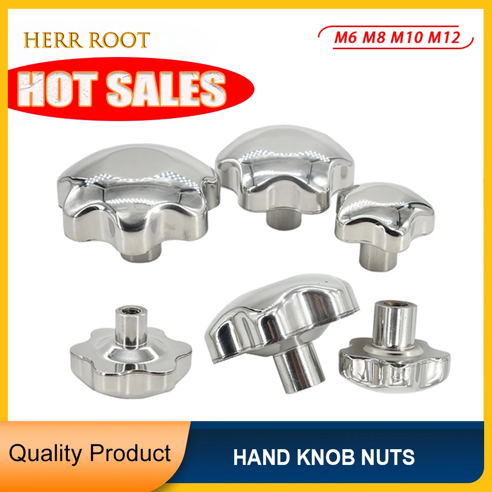 

M6 M8 M10 M12 Knobs Plum Hand Wheel Fasten Nut Female Thread Knob Handles Star Shaped Clamping Nuts 304 Stainless Steel 1-3Pcs