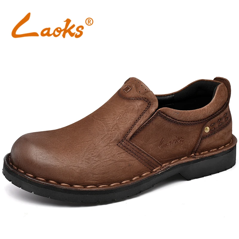

Laoks 2022 Classics Men's Classic Leather Shoes Casual Cowhide Slip-On Low Top Work Shoes Round Toe Broad Foot Handmade 9503