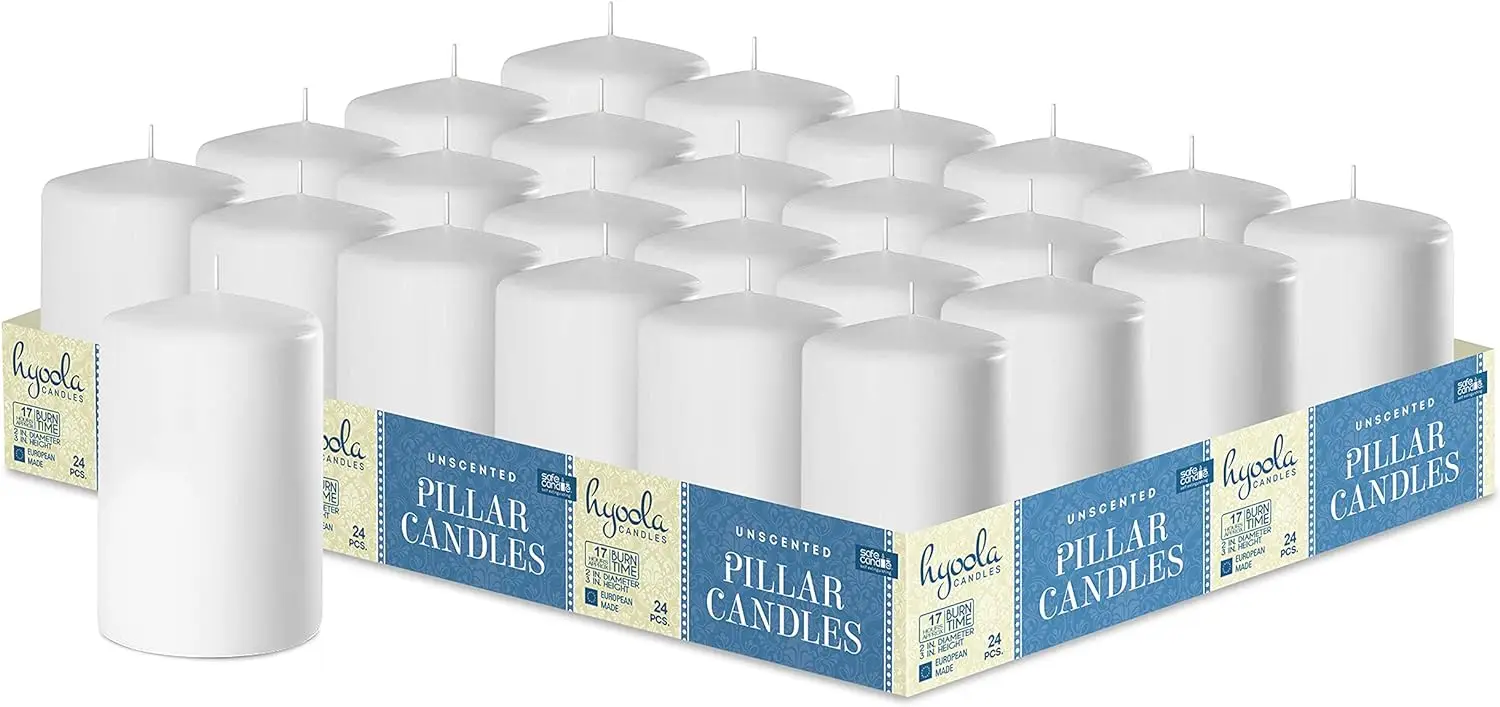 

Pillar Candles 2x3 Inch - 24 Pack Unscented Bulk Pillar Candles - European Made Birthday cake candle Candles bulk Baes candle Ba