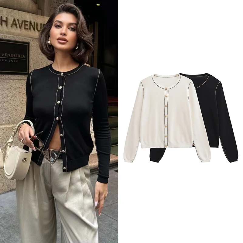 Свитер TRAF осенний женский свитер 2024 новый эластичный облегающий кардиган модный