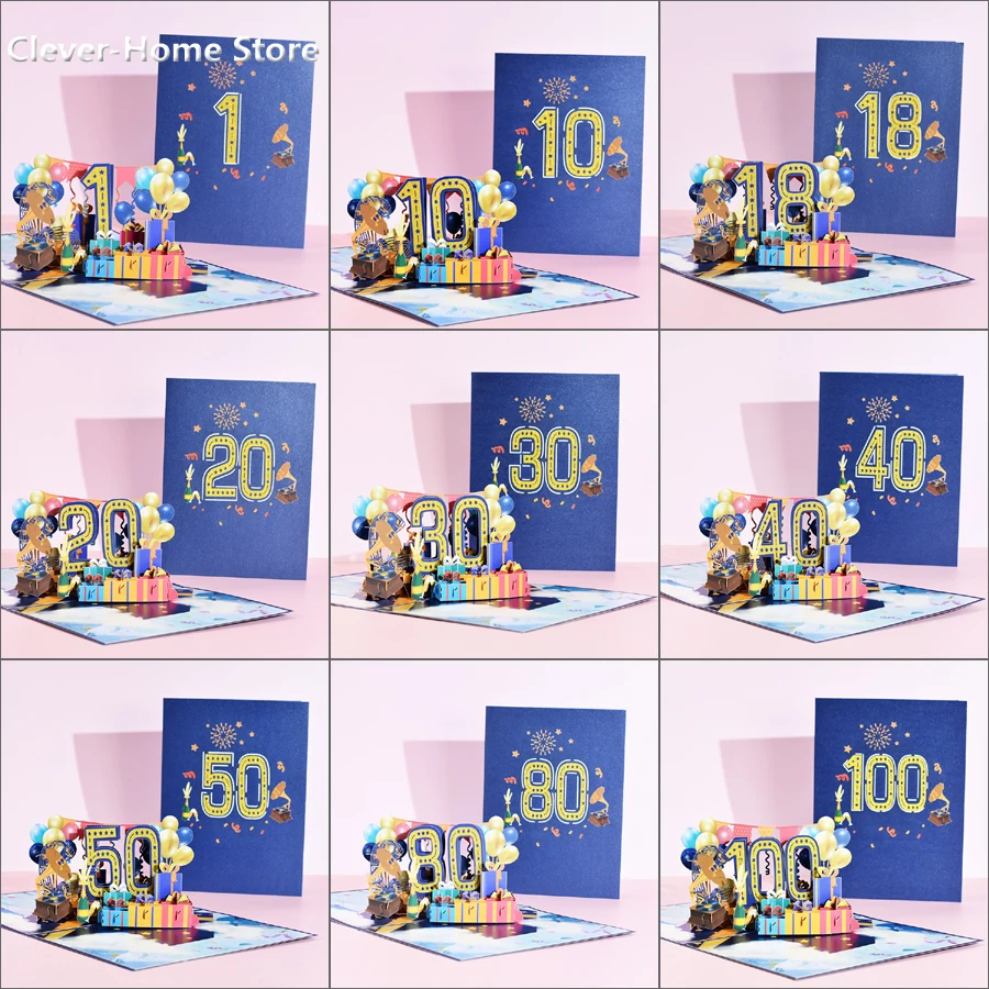 

Pop Up 3D Number Greeting Card With Envelope Display Stand Message Card Blessing Postcard Birthday Wedding Anniversary Gift Card