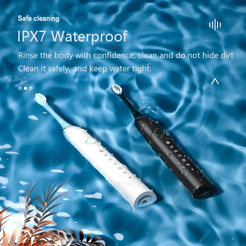 

Зубная щетка электрическая звуковая для взрослых, умный таймер, перезаряжаемая IPX7 Водонепроницаемая с насадкой