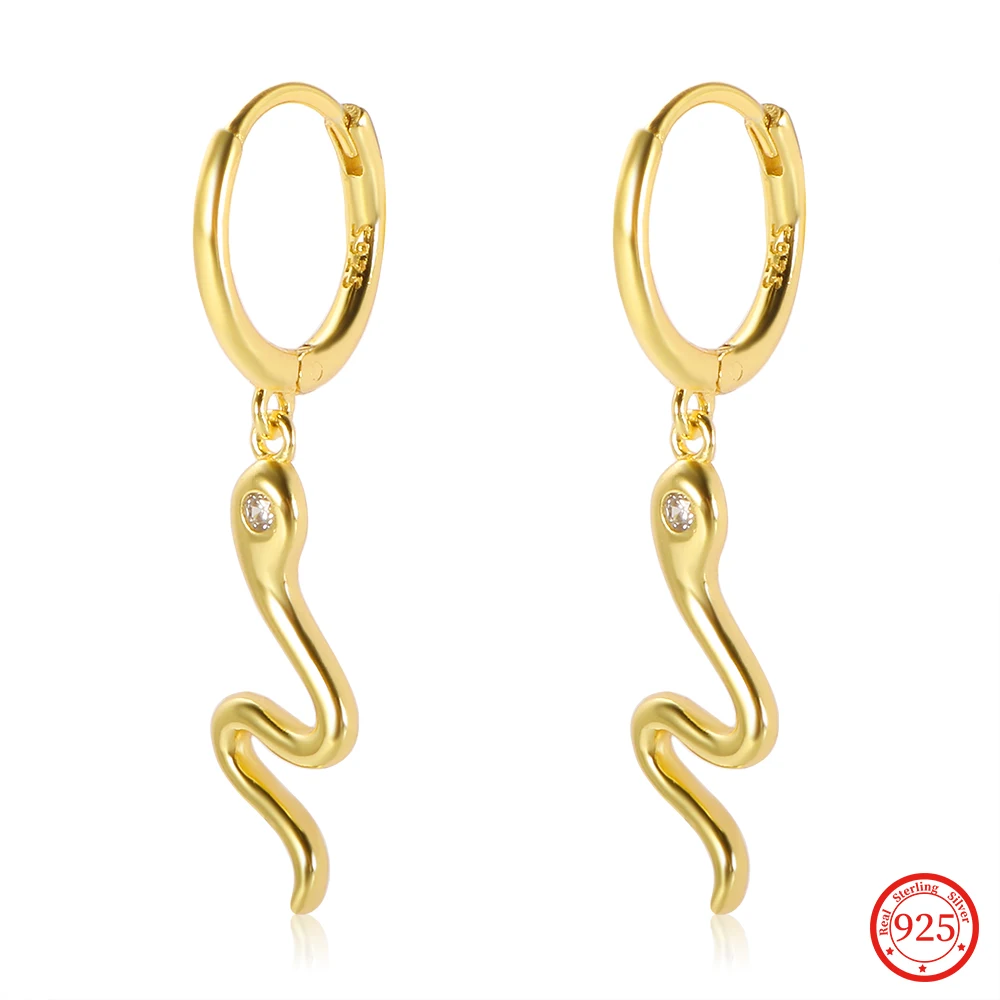 

100% 925 Sterling Silver Slim Snake Pendant Hoop Earrings For Women Girl Animal Drop Charm Earrings Fine Jewelry