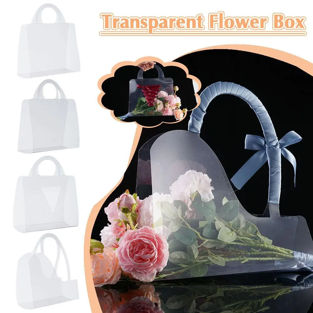 

Portable Transparent Flower Box With Handle Flower Bags Wedding Contatiner Rose Gift Wrapping Handbag Packing Box Party Gif F5P1