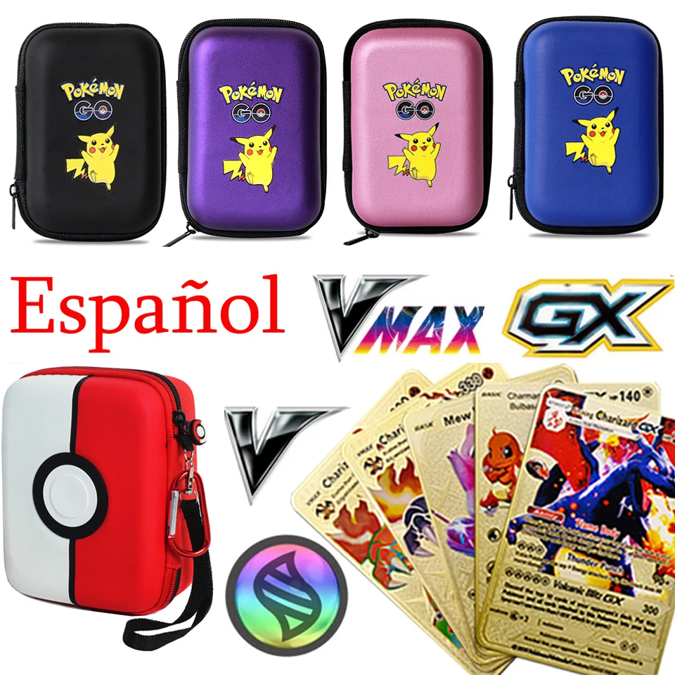 

27-54pcs with Bag Spanish Pokemon Cards Game Metalicas Collection Gold Foil Cards Metal Card GX Card PIKACHU Charizard V Vmax