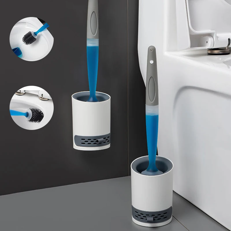 

Wall-Mounted Silicone Toilet Brush Cleaning Tools Refill Liquid No Dead Corners Toilet Brush Home Bathroom Accessories Set