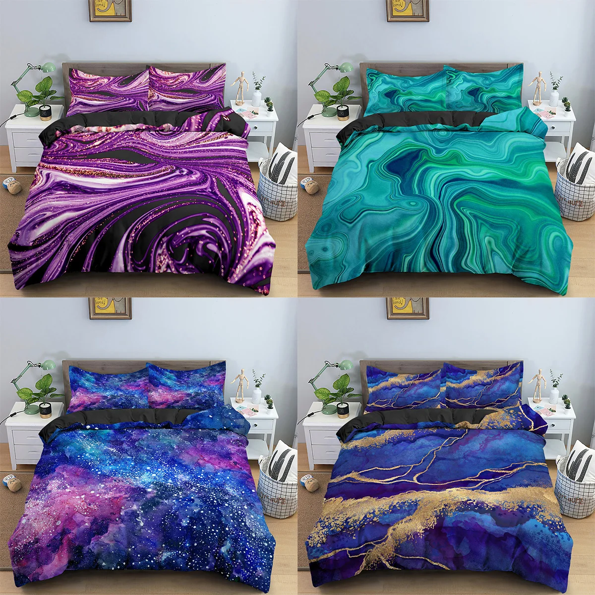 

Постельное белье с позолоченным мраморным узором для спальни комплект геометрического пододеяльника 2/3 шт. пододеяльник с наволочкой поли...