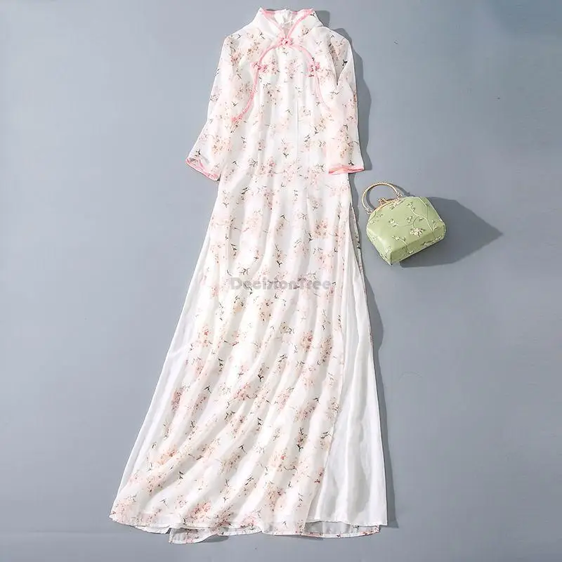 

2022 chinese new retro style hanfu qipao dress tea zan clothes elegant casual loose style women cheongsam long qipao dress g569