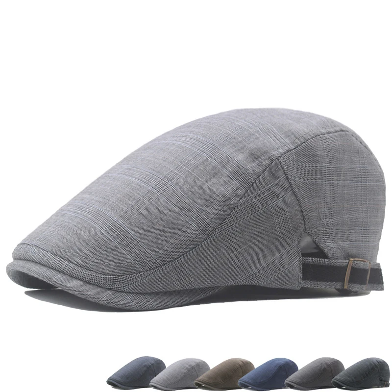 

Spring Summer Plaid Beret for Men Retro Newsboy Cap Outdoor Sun Hat Gatsby Painters Hats Adjustable Flat Caps Driver Ivy Hat