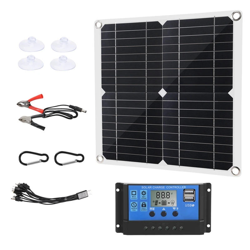 

50W Solar Panel 18V Solar Cells Bank Connector Cover With Solar Controller IP65 For Phone Car RV Boat Charger