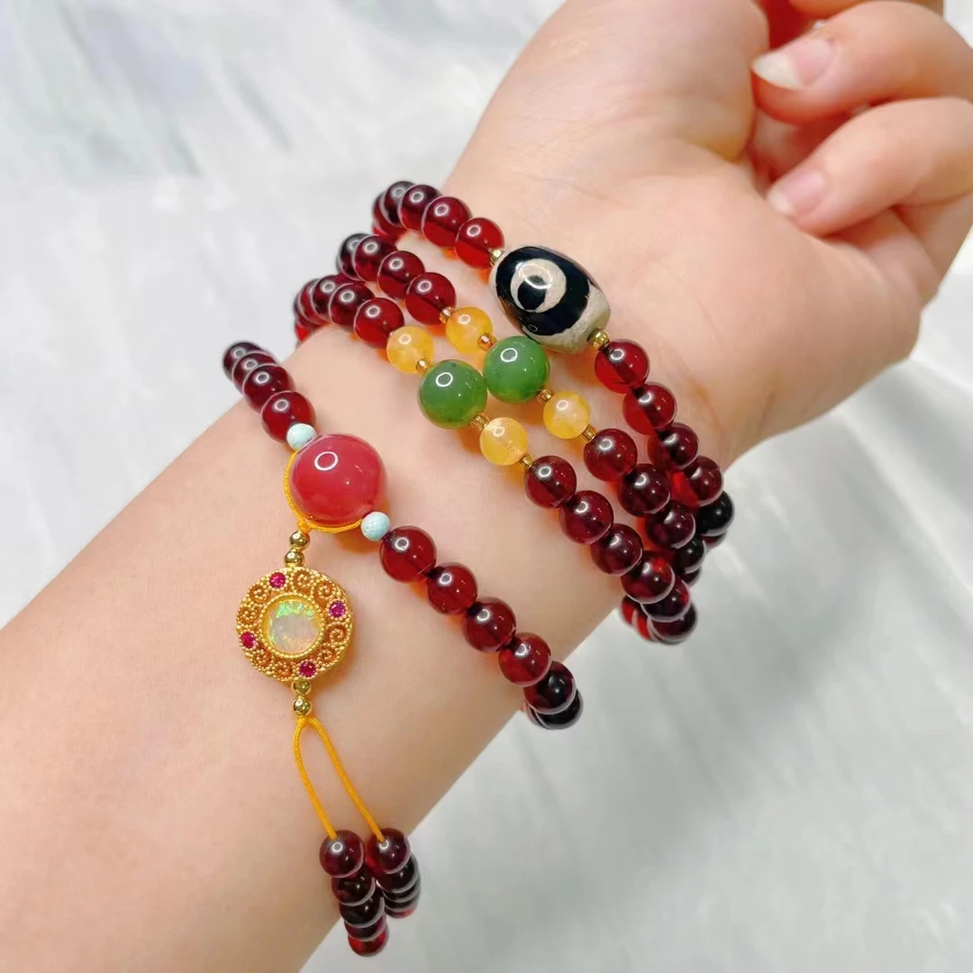 

NEW Natural Level One Red Blood Amber Beads DIY Lucky Buckle Jade Accessories Exquisite Chain Necklace Handring Fine Jewelry