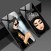 luxury woman crown hijab face muslim islamic gril eyes for samsung galaxy s21 s20fe s10 s9 ultra s10e note 20 10 plus glass case