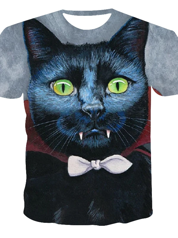 

Мужская и женская широкая рубашка, Мужская Современная футболка с коротким рукавом, в стиле хип-хоп, с принтом кошки, свободный тренд, круглы...