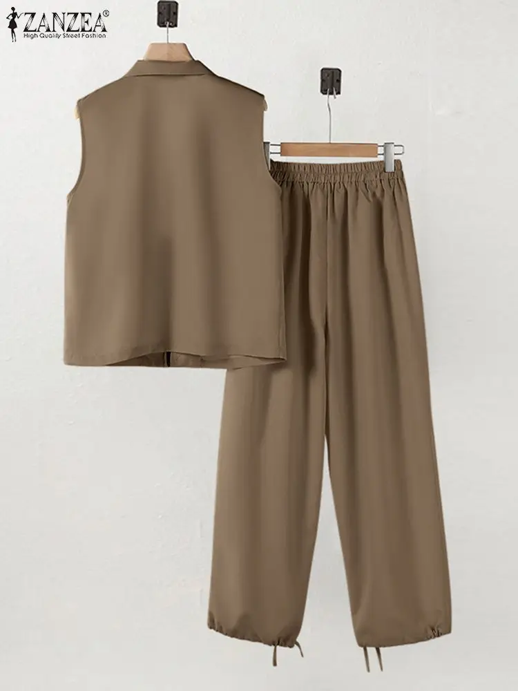 Осень 2024 женские жилеты пальто и брючный костюм ZANZEA модные топы с длинными