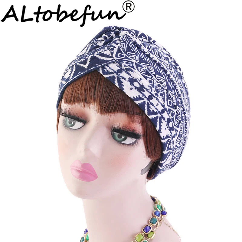 

ALTOBEFUN Soft Fashion Bandana Turban cap Indian Cap Chemo Cap For Women Girls Vintage Headbands Elastic Headwrap HT194