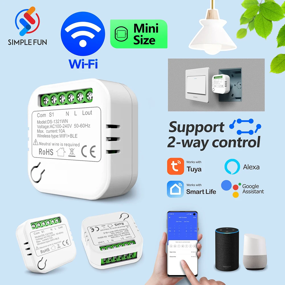 

Smart Light Switch Tuya Mini WIFI Module 220V Support 2 Way Control Smart Home APP Control Timer Work with Alexa Google Home