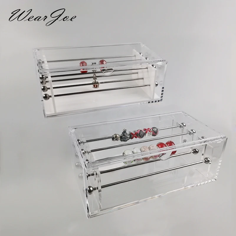 Large Capacity Pandora Bead Bracelet Charm Display Tray Case Acrylic Organizer Storage Box Pendant Trollbeads Holder Stand 6 Rod