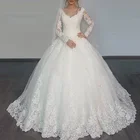 Бальное платье принцессы, свадебное платье с длинным рукавом, платье невесты с V-образным вырезом, женское свадебное платье с кружевом и бисером, свадебное платье невесты