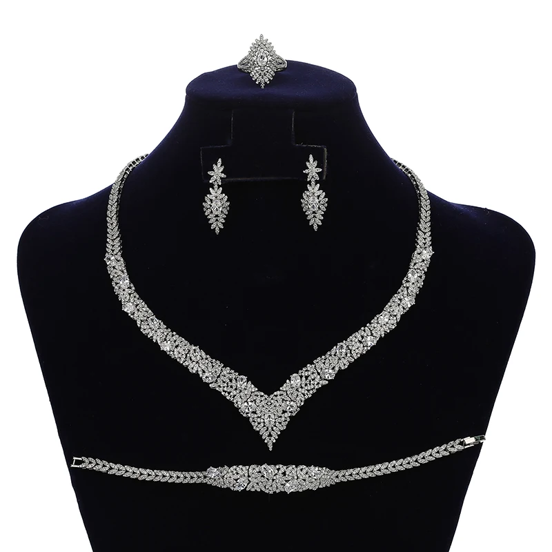 

Jewelry Set HADIYANA Classic Women's Wedding Bride Necklace Bracelet Ring Earring Set CN1855 Valentine's Day Gift