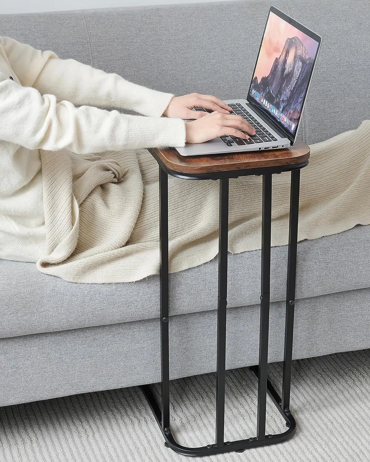 Shaped End Table Set of 2, 26.6 inches High Side Table for Couch Sofa Bed, Tv Tray, for Living Room, Bedroom, Metal Frame, Indus