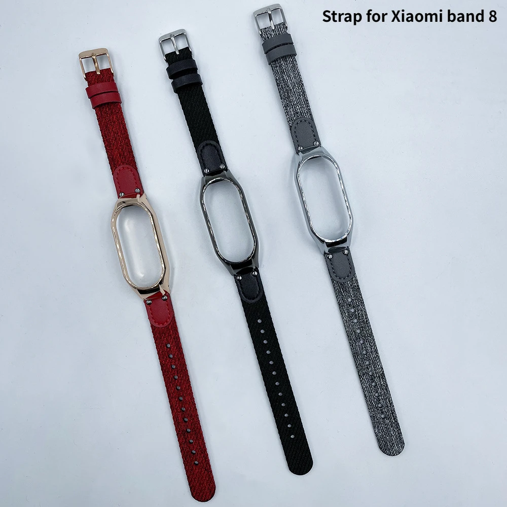 

Canvas watchband For Xiaomi band 8 strap with Metal Case Replacement Sport Belt For mi band 8 Smart watches Correa Bracelet