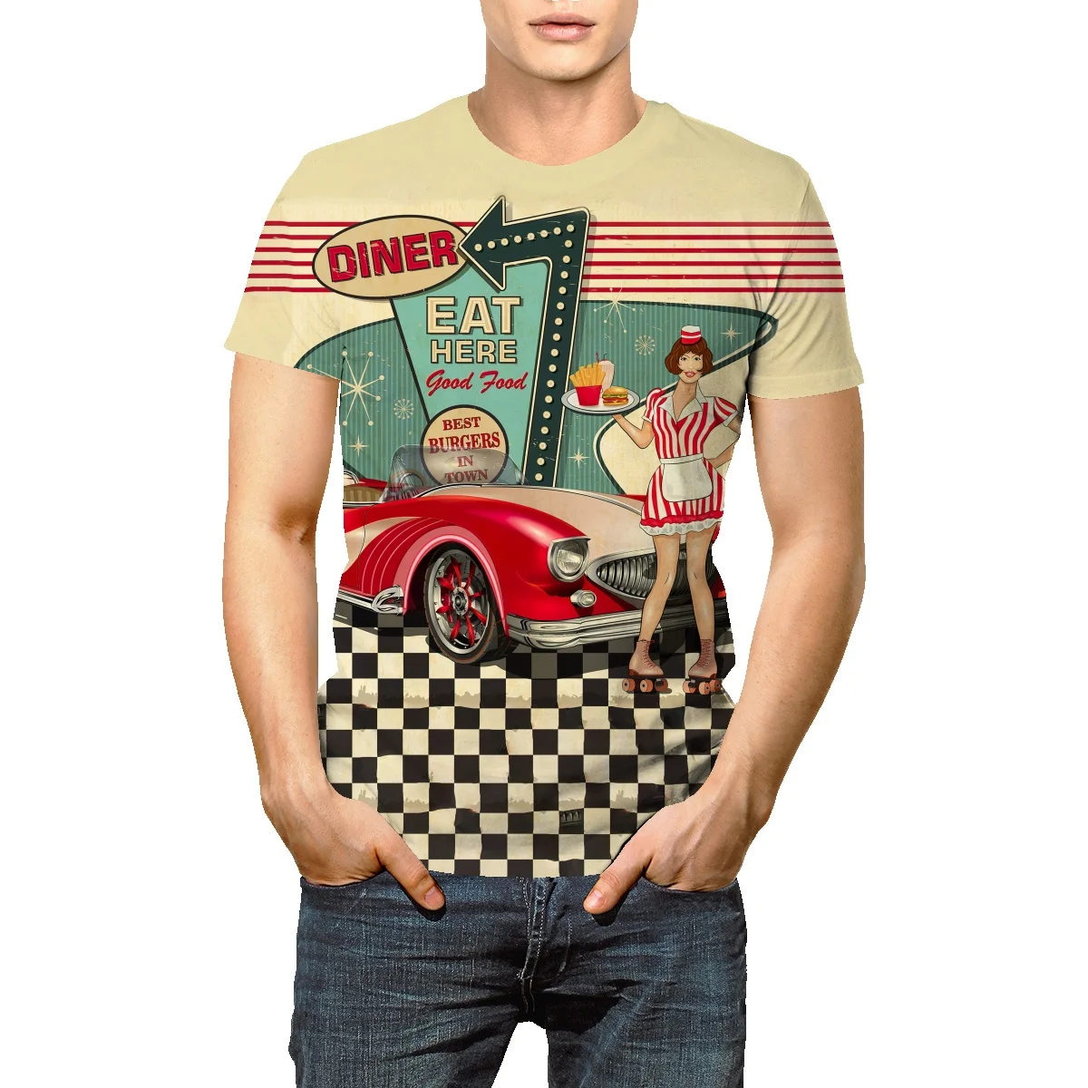 

National tide retro printing oversize short-sleeved tide brand men's and women's street hip-hop ulzzang couple T-shirt