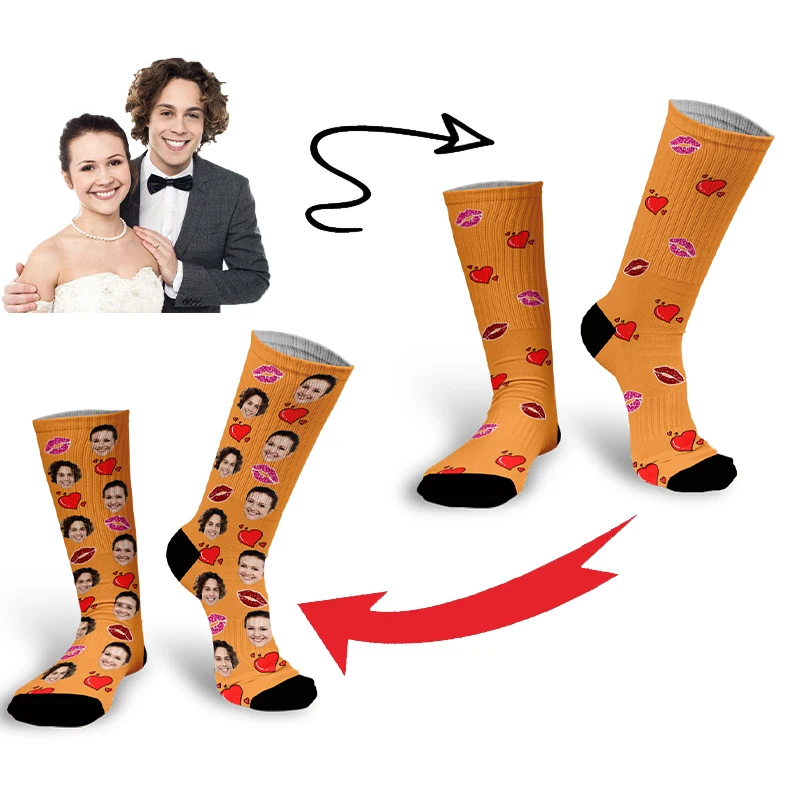 Customized Love Lips Men Women Socks 3D Printing Fashion Face Customized Cotton Socks Suitable For Birthday Anniversary DIY gift