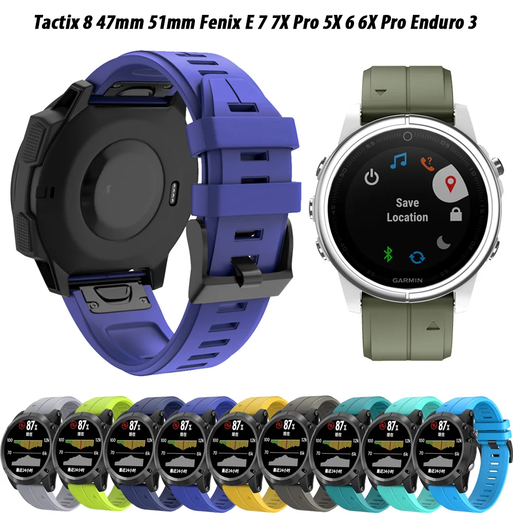 Официальные силиконовые ремешки для часов Garmin Fenix 6X 6 Pro 7X 7 8 43 47 51 мм Easyfit Wristband Tactix