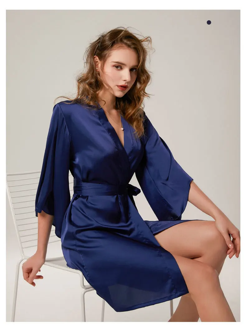 Embroidery Robes Flare Sleeve Nightgown Bridesmaid Women's Wedding Nightgowns Spring New Thin Bride Gown Blush Navy Robes Solid