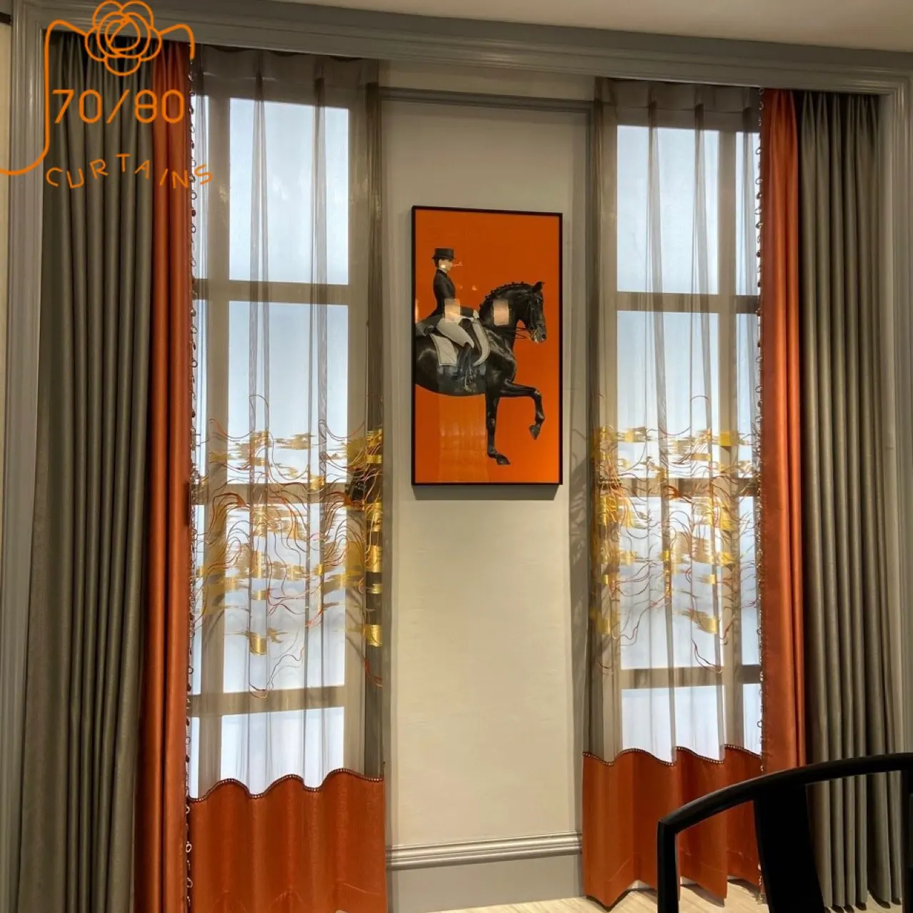 

Новинка, высококачественные жаккардовые шторы оранжевого и серого цветов для гостиной, спальни, столовой, Золотая шелковая вышивка, тюль на...