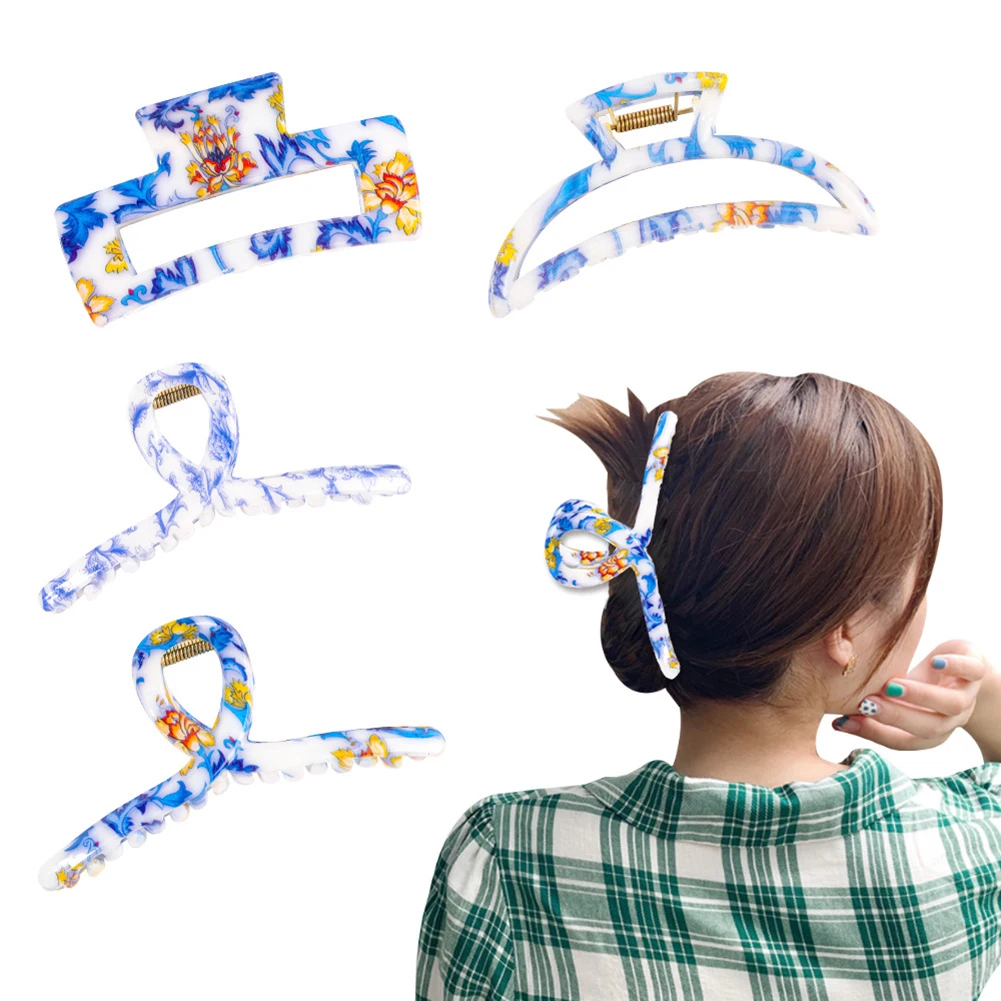 

Vintage Blue And White Porcelain Hair Claw Headdress Hairpin Female Crab Hair Clip Women Hair Clip Chinese Style Hair Clamp Hot