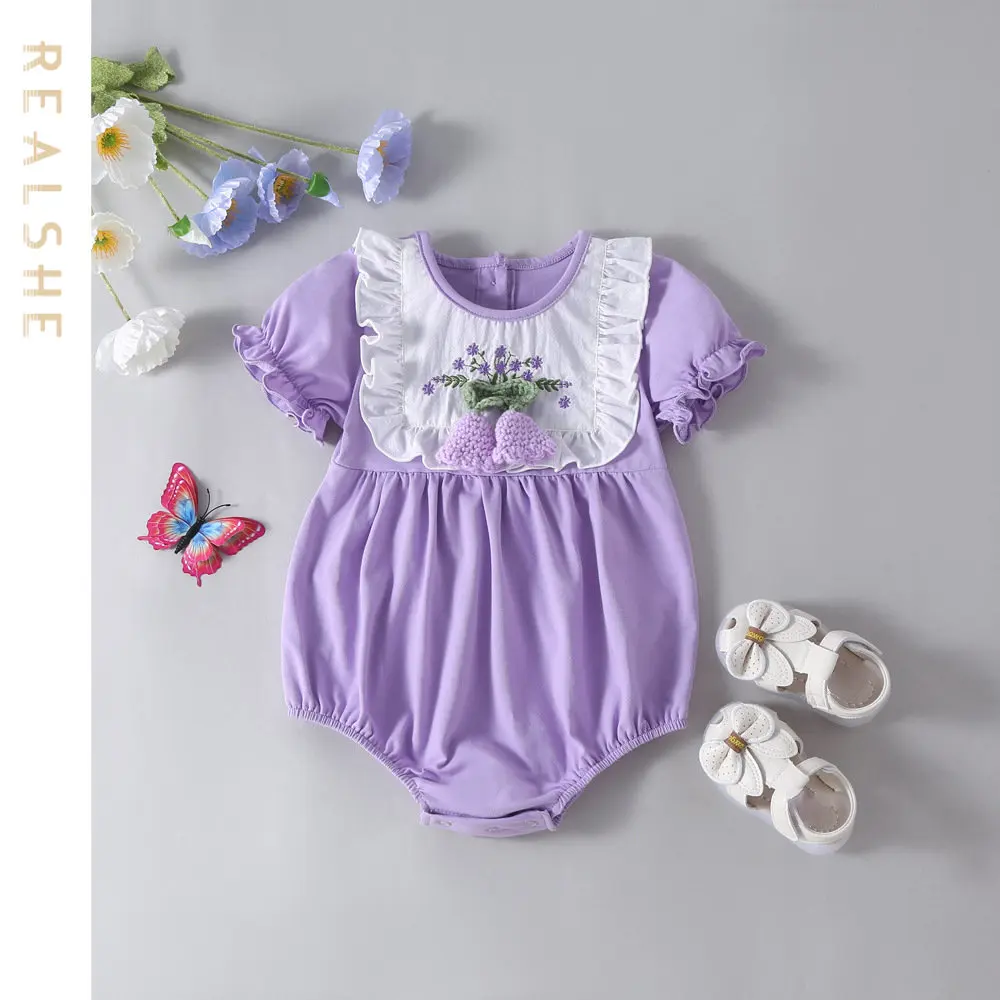 

2023 Newborn Baby Romper for Girls Summer Short Sleeve Floral Embroidery Romper Baby Girls Clothing Sweet Jumpsuits